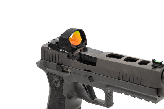 Primary Arms GLx RS15 mini red dot sight mounted on a pistol